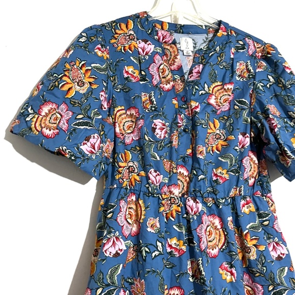 Joie Cotton Baja Floral Puff Sleeve Dress Missing Belt - Picture 4 of 9